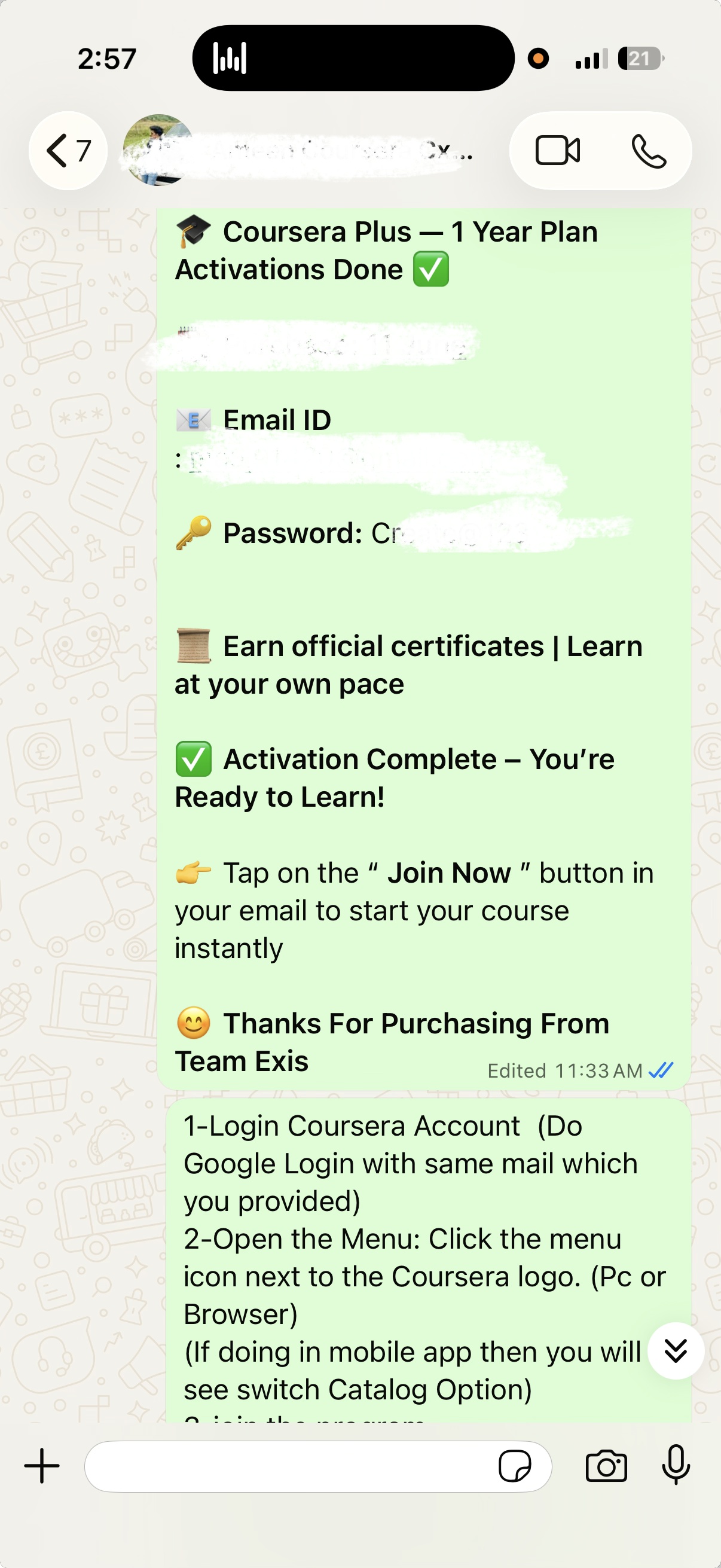 Received my Coursera Plus 1 Year login details and step-by-step instructions. Activation was complete and I was ready to learn.